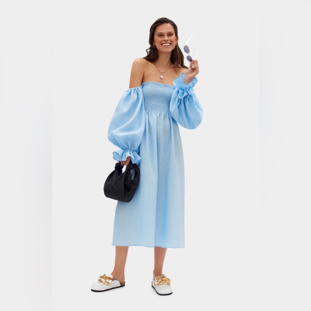 Sleeper Atlanta Linen Dress in Azure Blue